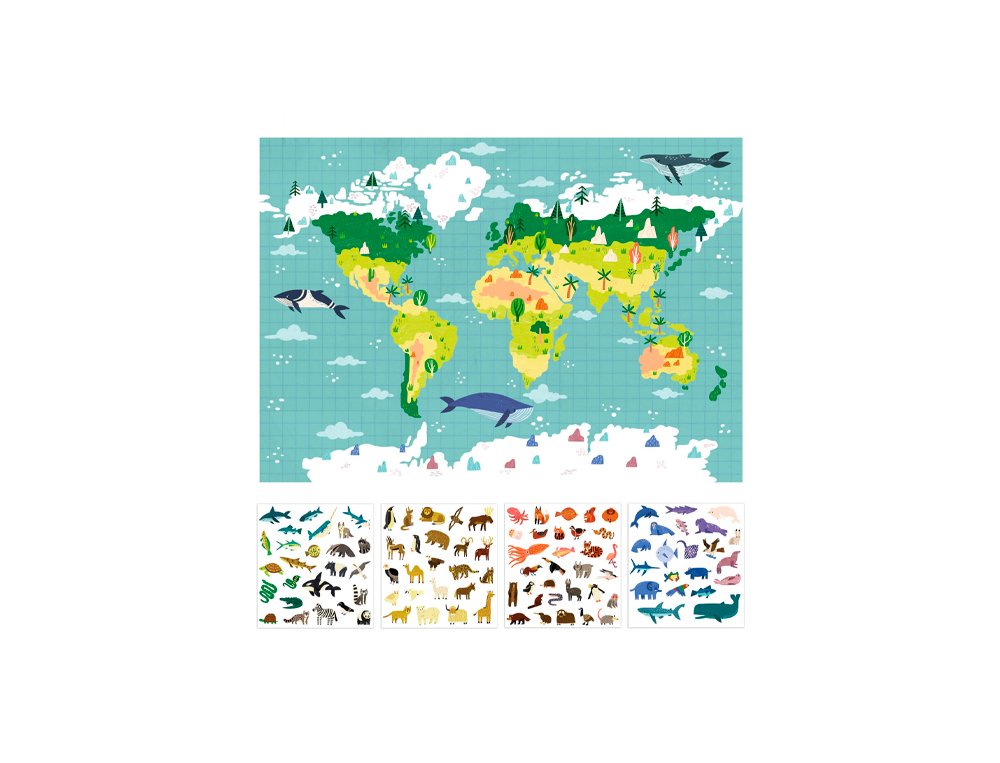 JUEGO EDUCATIVO APLI POSTER GIGANTE + 100 PEGATINAS MAPA MUNDI