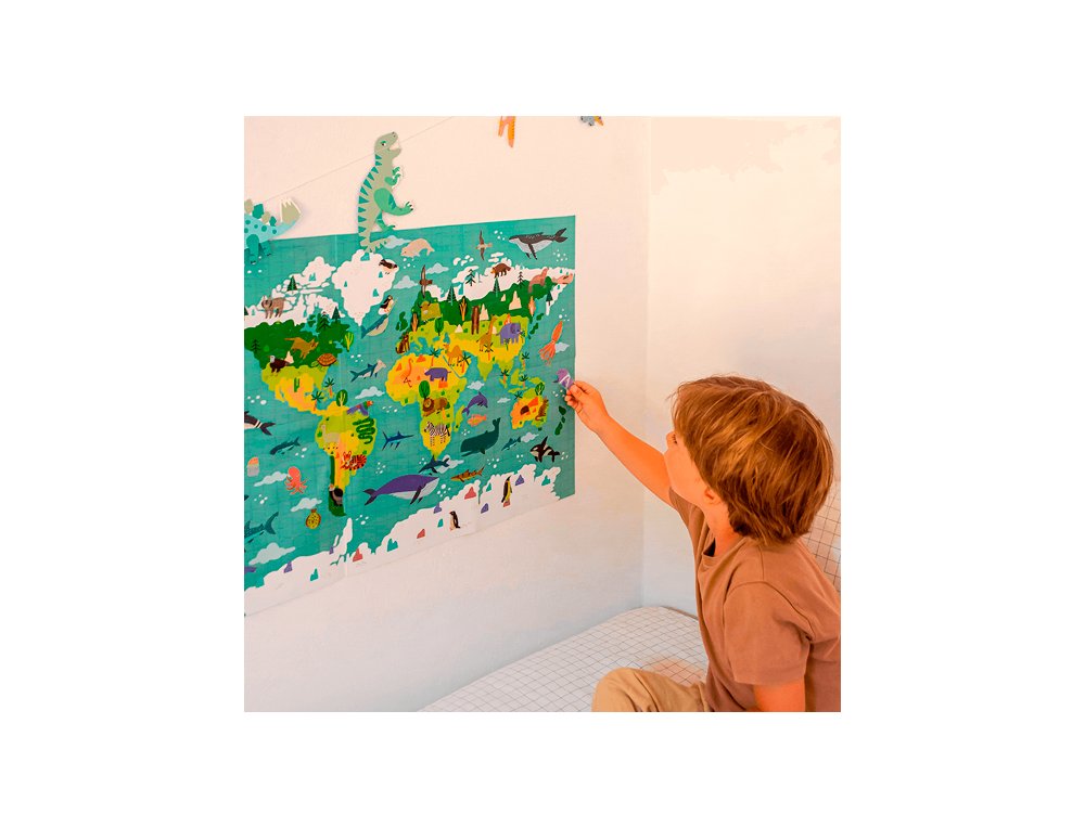 JUEGO EDUCATIVO APLI POSTER GIGANTE + 100 PEGATINAS MAPA MUNDI