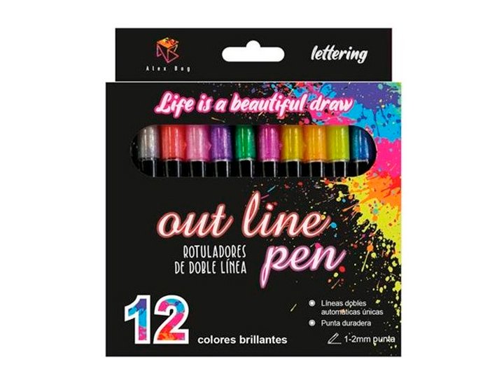 ROTULADOR OUTLINER BICOLOR CAJA CARTON 12 Colores