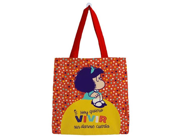 BOLSA TELA CON ASA ALGODON MEDIANA MAFALDA PUNTITOS