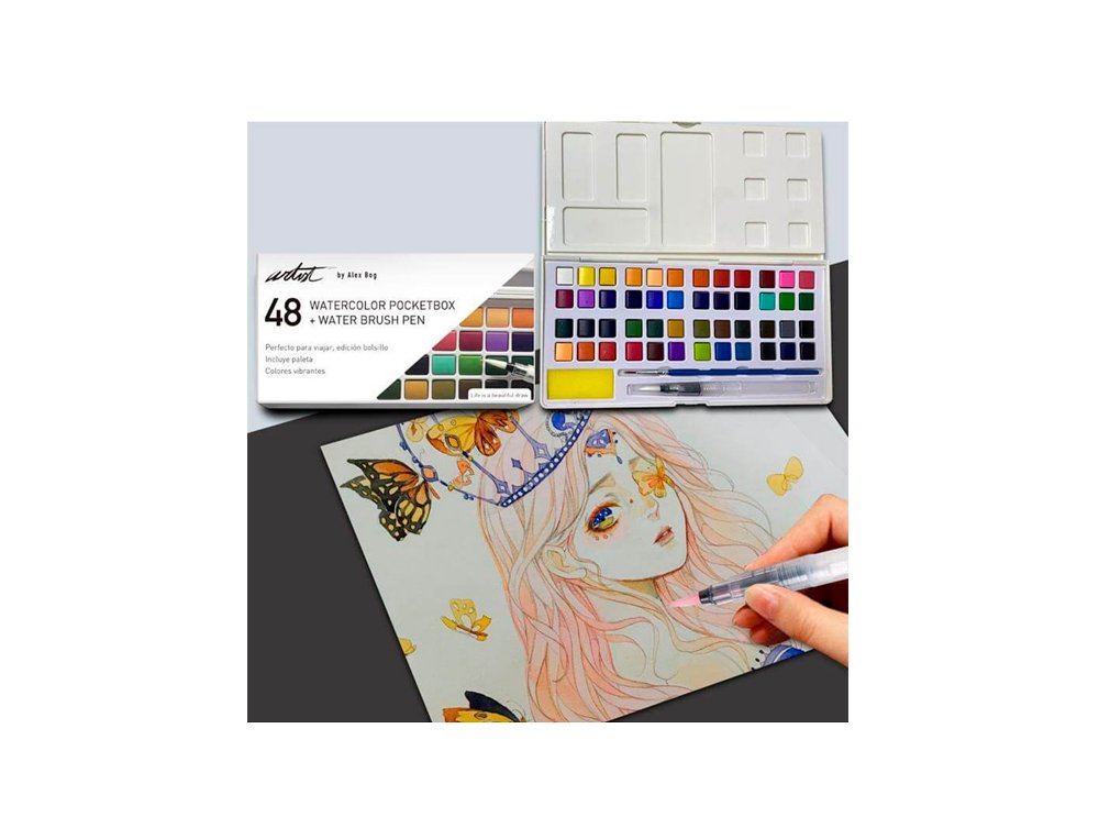ACUARELA CAJA ARTIST POCKETBOX 48 PASTILLAS + PINCEL RECARGABLE+PINCEL