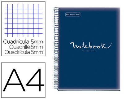 BLOC ESPIRAL NOTEBOOK EMOTIONS DINA4 80 Hojas 90 Gramos CUADRO 5 mm TAPA POLIPROPILENO Miquel Rius  AZUL MARINO