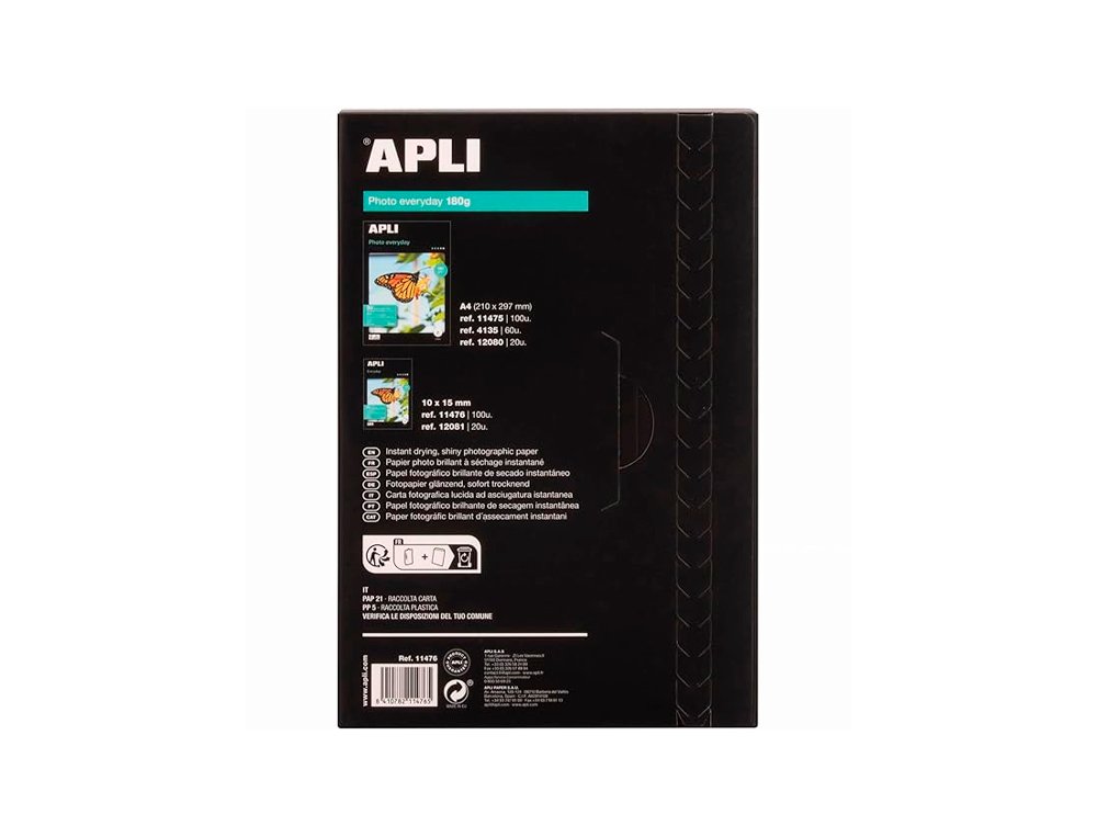 PAPEL INKJET APLI EVERY DAY 100 HOJAS 180 Gramos GLOSSY 10X15 Cm