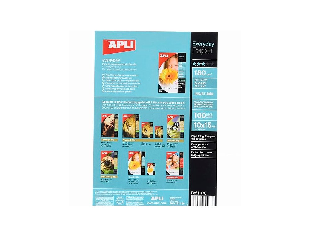 PAPEL INKJET APLI EVERY DAY 100 HOJAS 180 Gramos GLOSSY 10X15 Cm