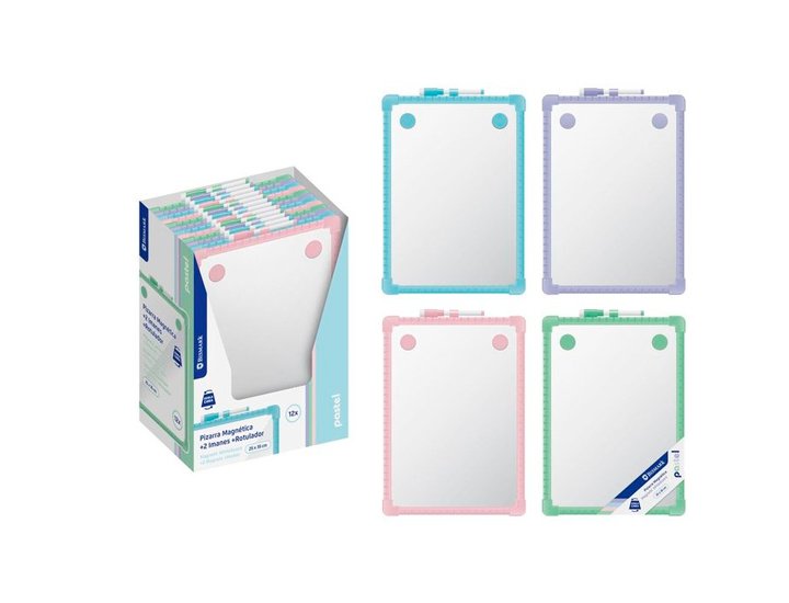PIZARRA MAGNETICA BLANCA 35x22 CM DOBLE CARA + IMAN ROTULADOR COLORES PASTEL SURTIDO