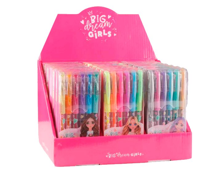 BOLIGRAFO PURPURINA FLUOR Y METAL BIG DREAMS GIRLS CAJA DE 6 COLORES