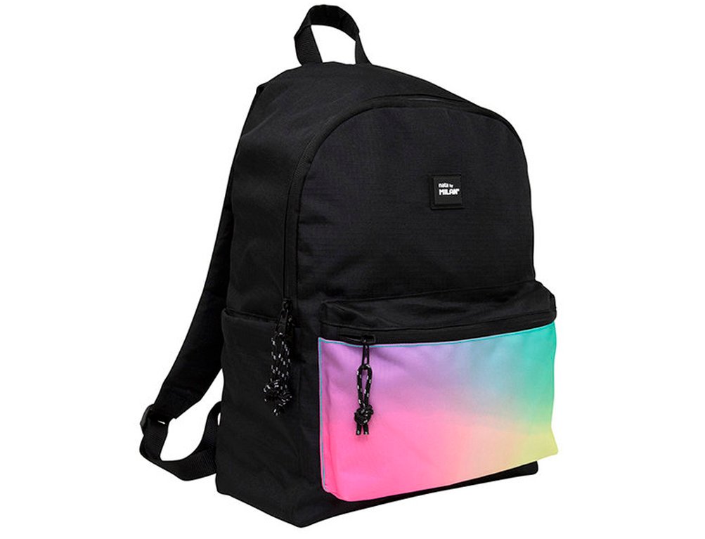 MOCHILA ESCOLAR 2 CREMALLERAS 22 LITROS MILAN SUNSET NEGRA