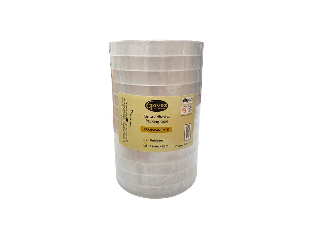 CINTA ADHESIVA 12 mm X 66 Metros TRANSPARENTE GOVEZ