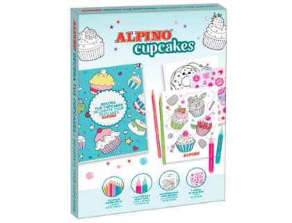 SET ALPINO CUPCAKES LAMINAS + 12 LAPICES ALPINO + 2 GLITTER GLUE