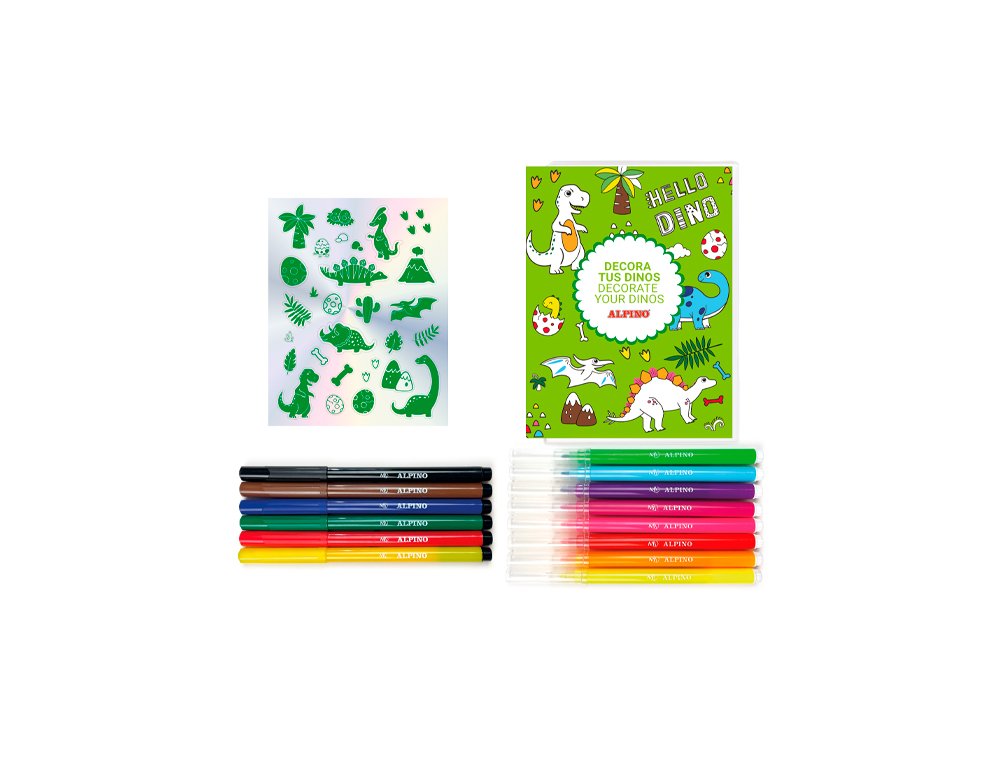 SET ALPINO DINO LAMINAS + 6 ROTULADORES ALPINO + 8 ROTULADORES FLUOR