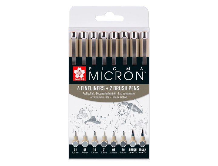 ROTULADOR SAKURA PIGMA MICRON BOLSA 8 UNIDADES GRIS FRIO CLARO Y GRIS FRIO