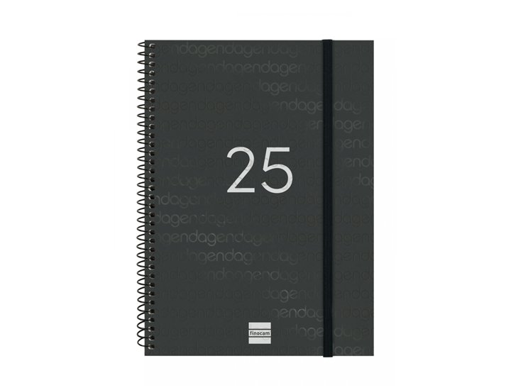 AGENDA ANUAL ESPIRAL 155X215 MM Semana Vista FINOCAM YEAR NEGRA RAYADO HORIZONTAL