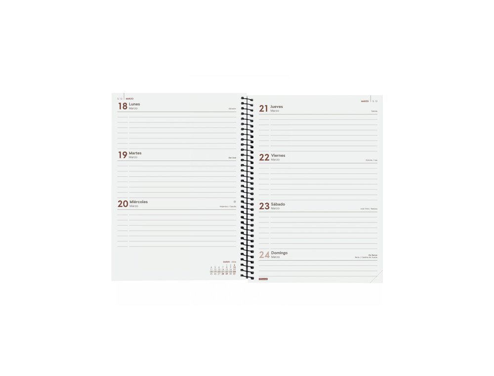 AGENDA ANUAL ESPIRAL 155X215 MM Semana Vista FINOCAM YEAR NEGRA RAYADO HORIZONTAL