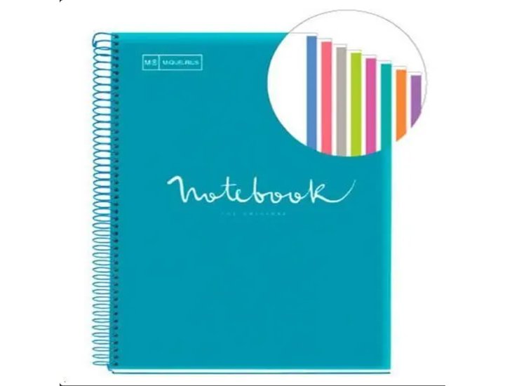 BLOC ESPIRAL NOTEBOOK EMOTIONS DINA4 160 Hojas 90 Gramos CUADRO 5 mm TAPA POLIPROPILENO Miquel Rius TURQUESA