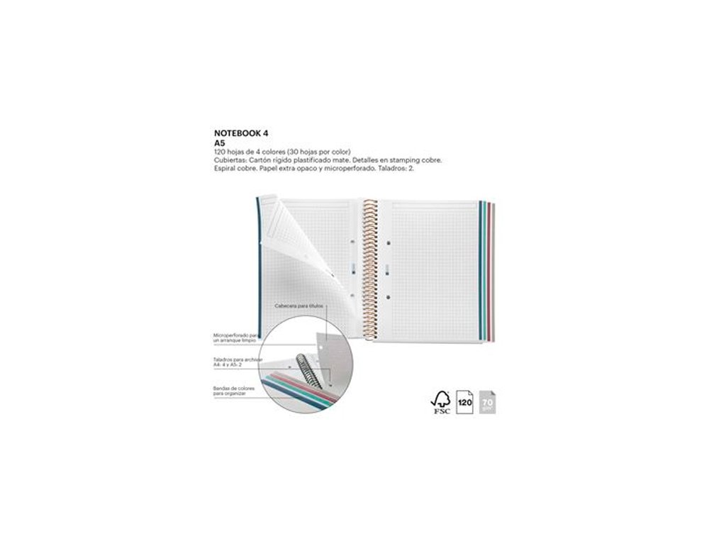 BLOC ESPIRAL NOTEBOOK CARTON DINA5 120 Hojas CUADRO CONSTELACI ROSE GREY MR