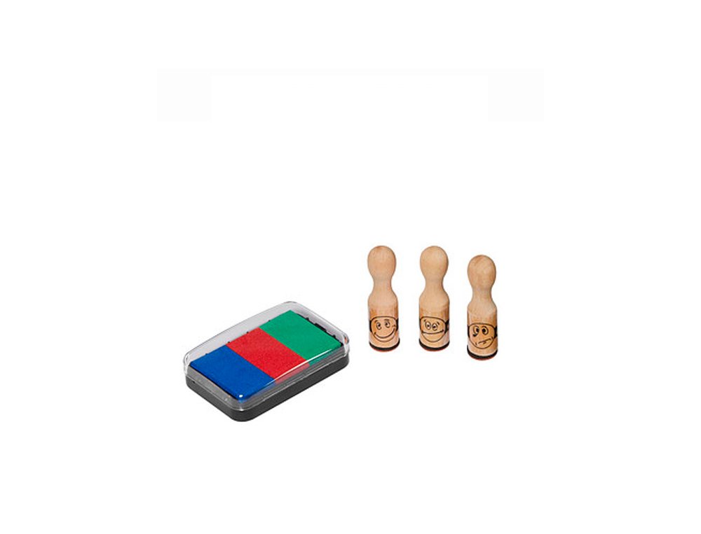 SET 3 SELLOS INFANTILES CARITAS Y TINTA COLORES