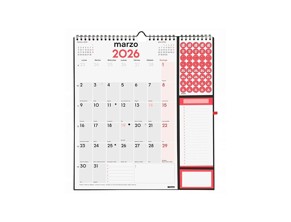 CALENDARIO DE PARED ESPIRAL 215X325 MM FINOCAM NEUTRO PARA ESCRIBIR