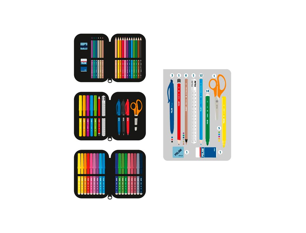 PLUMIER CREMALLERA TRIPLE CON CONTENIDO MILAN TANDEM 2