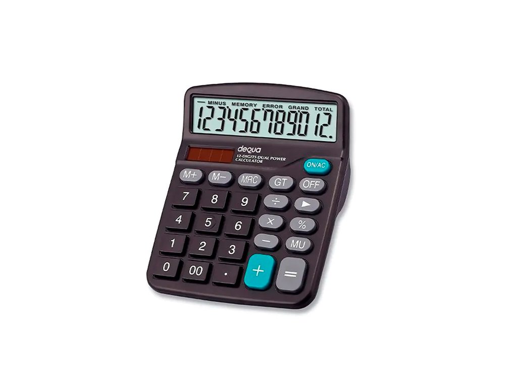 CALCULADORA SOBREMESA 12 DIGITOS SOLAR Y PILAS DEQUA NEGRO