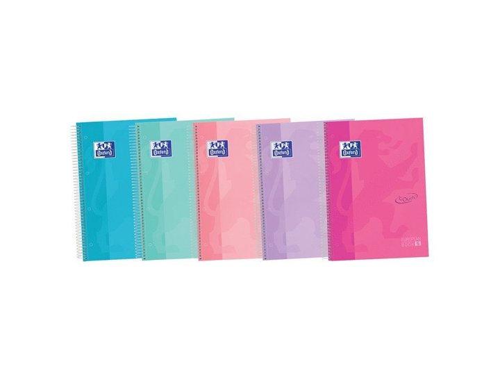 BLOC ESPIRAL DINA4 OXFORD EUROPEAN BOOK 5 BANDAS 120 Hojas CUADRO 5x5 COLORES PASTELES
