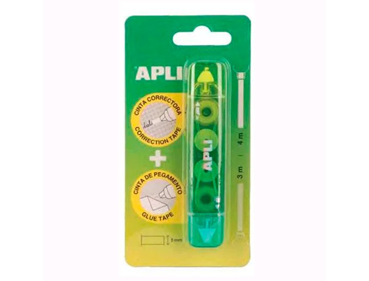 CINTA CORRECTORA + CINTA DE PEGAMENTO 2 EN 1 APLI COLOR VERDE/AMARILLO