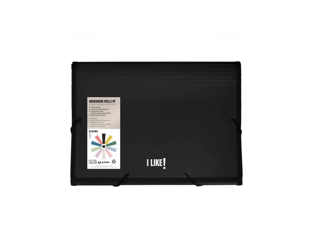 CARPETA FUELLE 13 BOLSAS FOLIO PP LIKE GRAFOPLAS NEGRO
