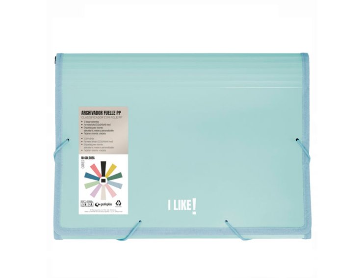 CARPETA FUELLE 13 BOLSAS FOLIO PP LIKE GRAFOPLAS AZUL CLARO