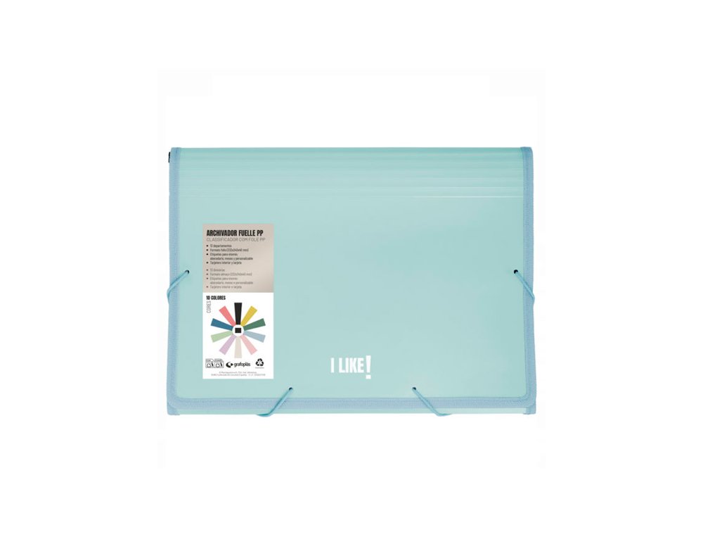 CARPETA FUELLE 13 BOLSAS FOLIO PP LIKE GRAFOPLAS AZUL CLARO