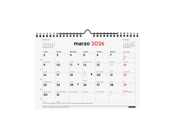 CALENDARIO 16 MESES ESPIRAL 340X240 MM FINOCAM PARED