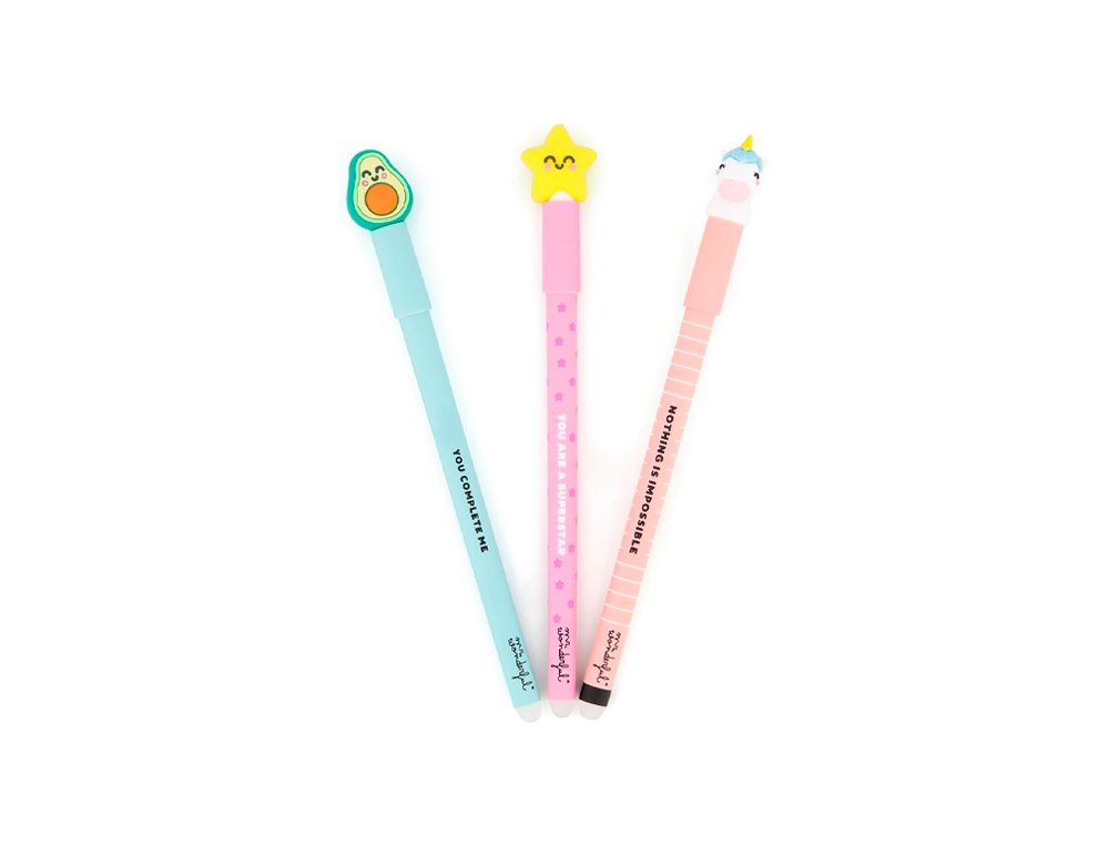 SET DE 3 BOLIGRAFOS GEL BORRABLE MR WONDERFUL BO-BO ESTRELLA-AGUACATE-UNICORNIO