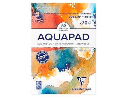 BLOC DE DIBUJO ENCOLADO ACUARELA 15x21 Cm 300 Gramos 70 HOJAS GRANO FINO Clairefontaine AQUAPAD