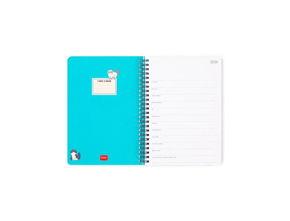 AGENDA ANUAL ESPIRAL 150X210 MM Semana Vista LEGAMI LARGE KITTY