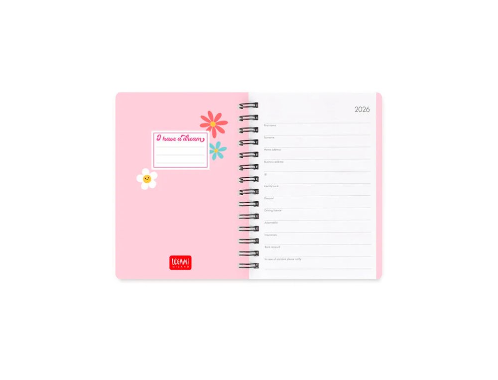 AGENDA ANUAL ESPIRAL 85X130 MM Semana Vista LEGAMI SMALL DAISY