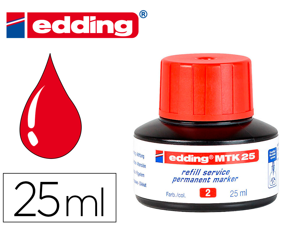 TINTA ROTULADOR EDDING MTK25 CON SISTEMA CAPILAR COLOR ROJO FRASCO DE 25 ML