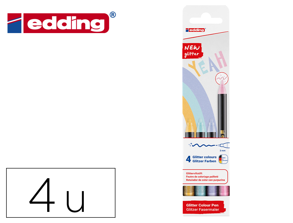 ROTULADOR EDDING PUNTA FIBRA 1200 PUNTA REDONDA 0,5 MM GLITTER PASTEL CAJA DE 4 UNIDADES COLORES SURTIDOS