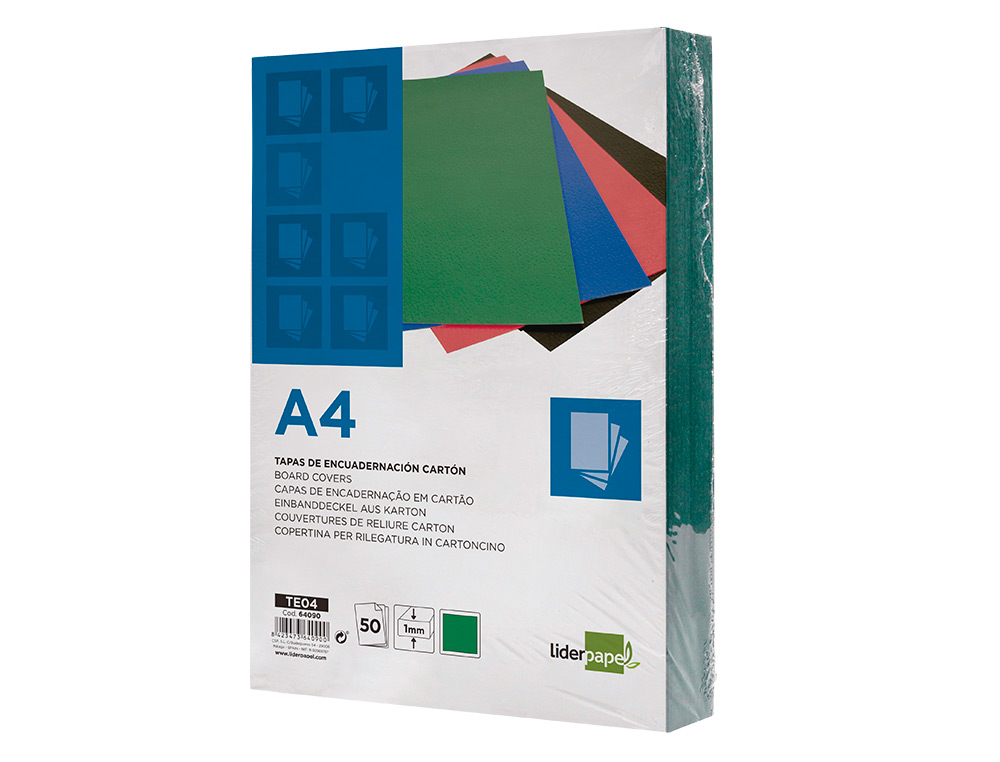 TAPA ENCUADERNACION LIDERPAPEL CARTON A4 1MM VERDE PAQUETE DE 50 UNIDADES