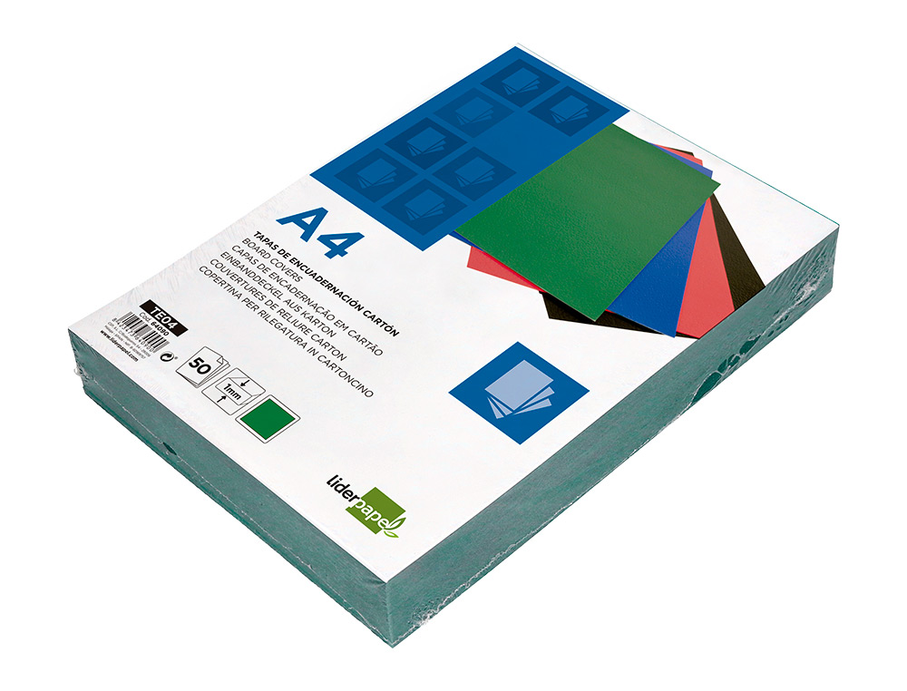 TAPA ENCUADERNACION LIDERPAPEL CARTON A4 1MM VERDE PAQUETE DE 50 UNIDADES