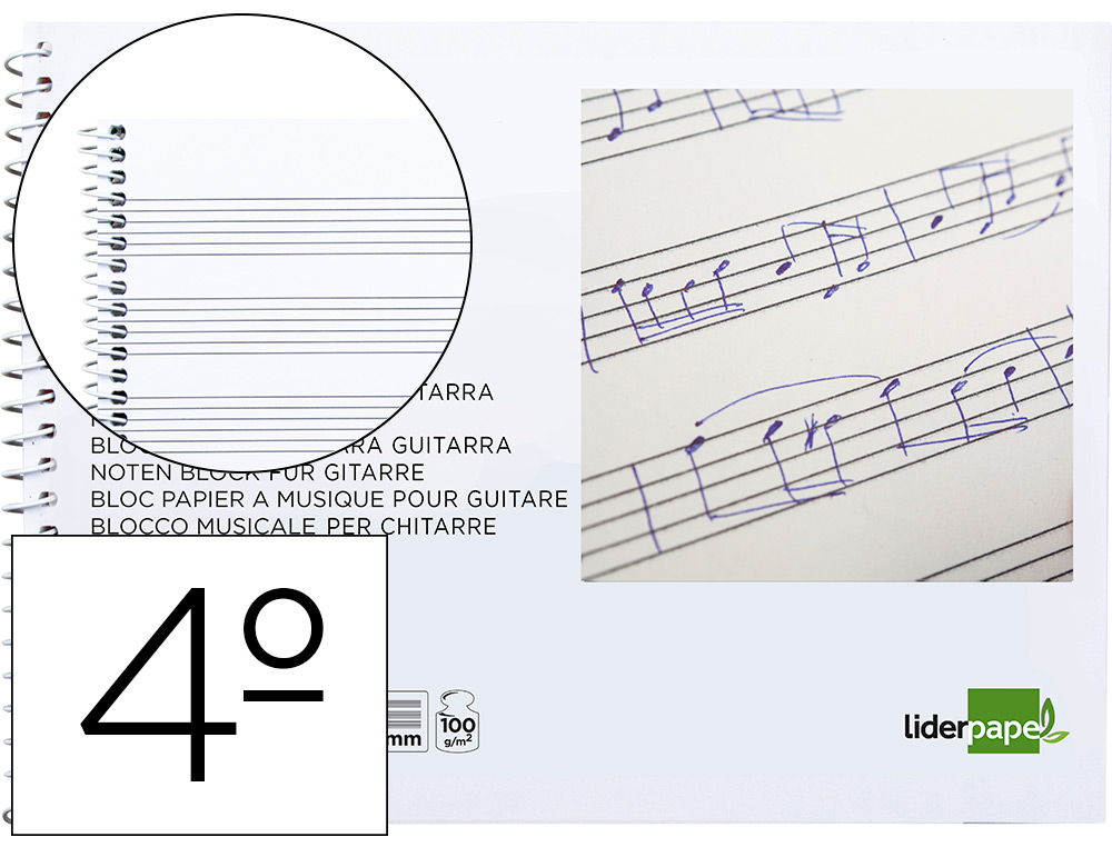 BLOC MUSICA LIDERPAPEL PARA GUITARRA HEXAGRAMA 3 MM CUARTO 20 HOJAS 100G/M2