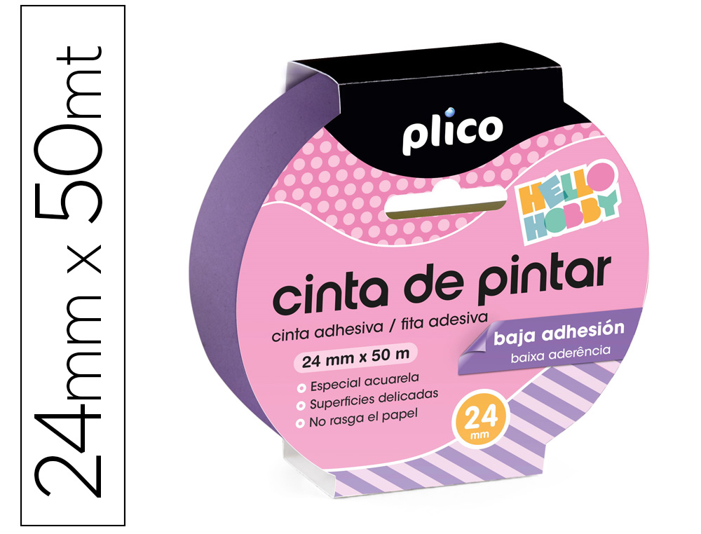 CINTA ADHESIVA PLICO PARA PINTOR BAJA ADHESION 50 MT X 24 MM