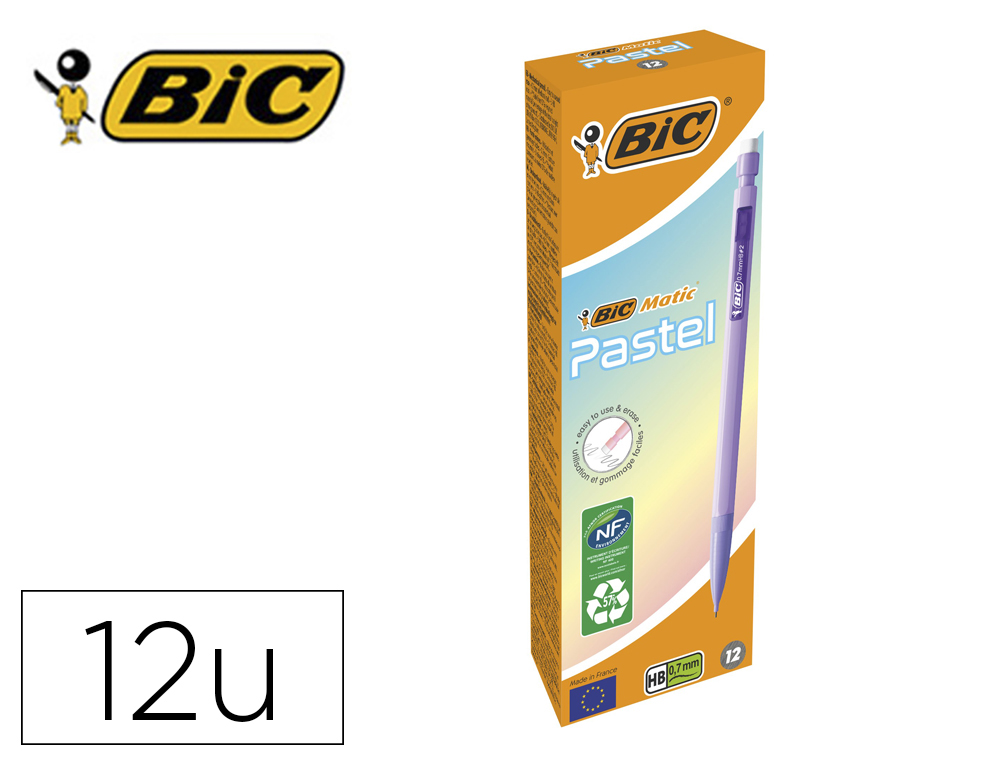 PORTAMINAS BIC MATIC PASTEL 0,7 MM CAJA DE 12 UNIDADES COLORES SURTIDOS