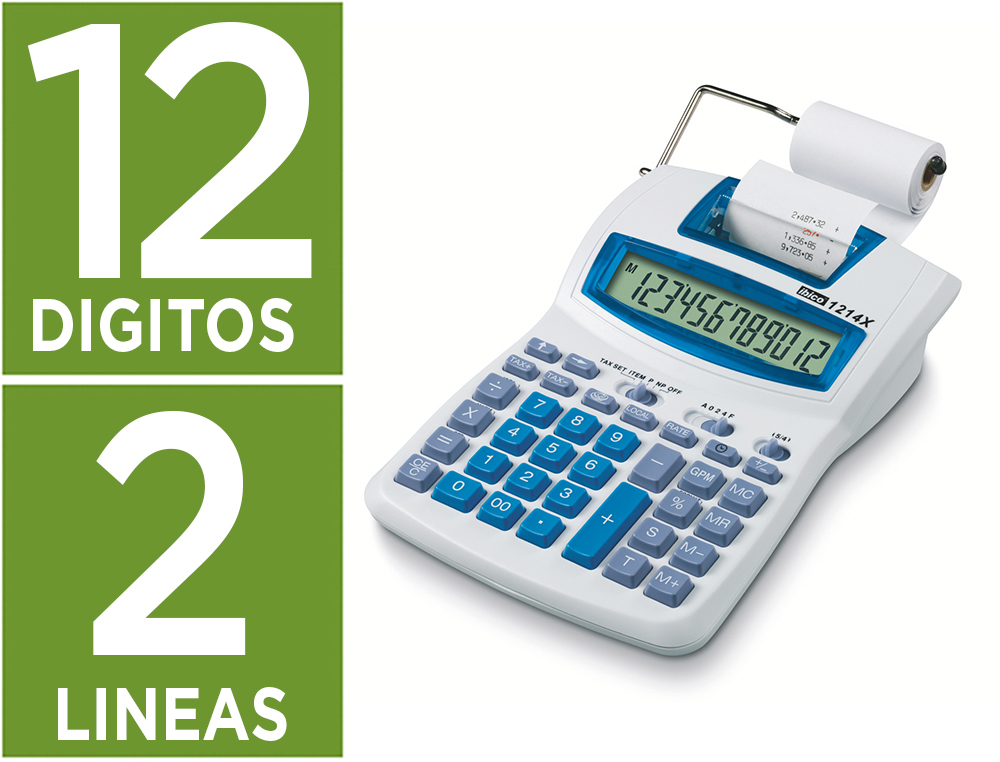 CALCULADORA IBICO 1214X IMPRESORA PANTALLA LCD PAPEL 57 MM 12 DIGITOS IMPRESION BICOLOR BLANCO/AZUL