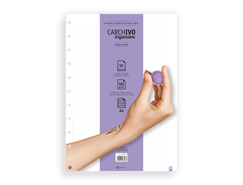 RECAMBIO CUADERNO CARCHIVO INGENIOX A4 50 HOJAS HORIZONTAL