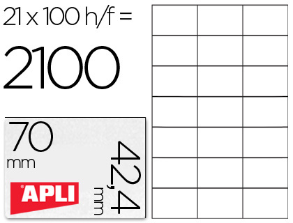 ETIQUETA ADHESIVA APLI 1276 TAMAO 70X42,4 MM PARA FOTOCOPIADORA LASER INK-JET CAJA CON 100 HOJAS DIN A4