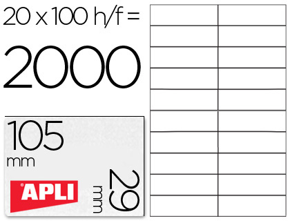 ETIQUETA ADHESIVA APLI 1299 TAMAO 105X29 MM PARA FOTOCOPIADORA LASER INK-JET CAJA CON 100 HOJAS DIN A4