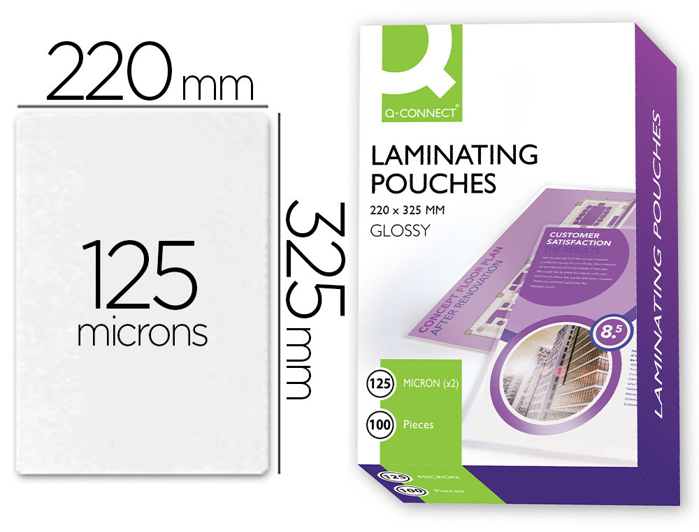 BOLSA DE PLASTIFICAR Q-CONNECT 325 X 220 MM 125 MC FOLIO CAJA DE 100 UNIDADES