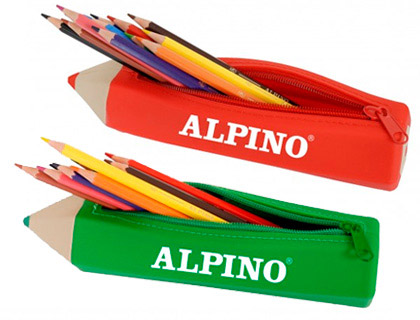 BOLSO ESCOLAR PORTATODO ALPINO FORMA LAPIZ SOFT CON 12 LAPICES DE COLORES