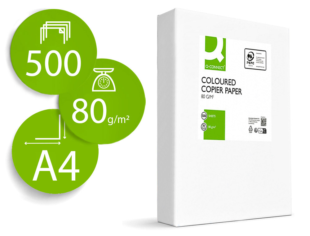 PAPEL COLOR Q-CONNECT DIN A4 80GR AMARILLO INTENSO PAQUETE DE 500 HOJAS