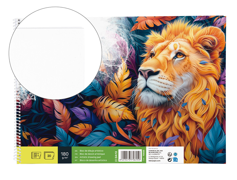 BLOC DIBUJO LIDERPAPEL ARTISTICO ESPIRAL 230X325MM 20 HOJAS 180 G/M2 SIN RECUADROPERFORADO