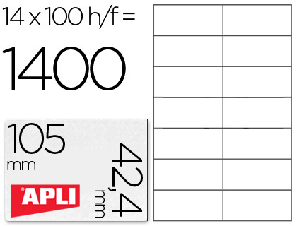 ETIQUETA ADHESIVA APLI 1277 TAMAO 105X42.4 MM -FOTOCOPIADORA -LASER E INKJET-CAJA CON 1400 ETIQUETAS