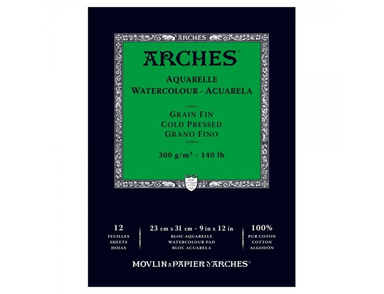 BLOC DE DIBUJO ENCOLADO ACUARELA 230X310MM 300 Gramos 12 Hojas 1 Lado GRANO FINO ARCHES